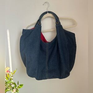 Y2K Denim Tote Bag with Red Lining